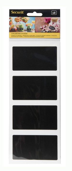 Securit selbstklebende Tafelsticker - rechteckig, Tafeletiketten, schwarz, 8 Stück, 8,5 x 5 cm groß, beschreibbar mit Kreidemarkern