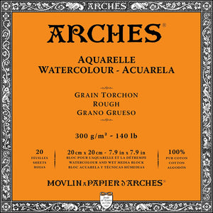 Arches Aquarelle - Watercolour -   GRAIN TORCHON  -unpressed  20 x 20 cm 300g/m²