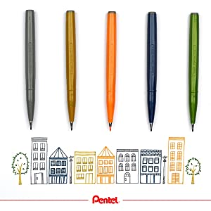 Pentel Sign Pen Brush -  Brushpen mit kleiner Pinselspitze  12 Normal + 12 Pastellfarben