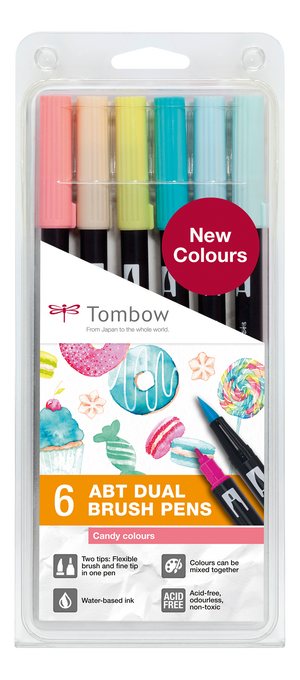Tombow ABT-Fasermaler Dual Brush Pen mit zwei Spitzen Candy Colors 6 Stifte