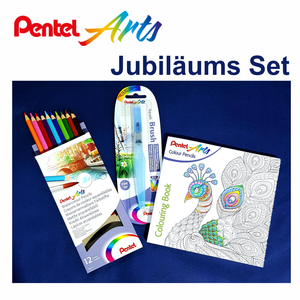 Pentel  Arts Jubiläums Set   -  Aquabrush + Coloring Book  + 12 Watercolor Pencils