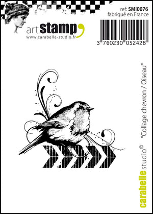 Carabelle Studio •  cling stamp mini  "Collage chevron/Oiseau"