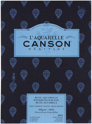 CANSON "HERITAGE"  WATERCOLOUR PAPER PAD, 300g²,  23X31cm, 12 Blatt,  Rauh