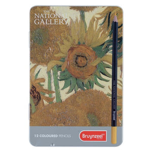 BRUYNZEEL 12 Farbstifte in National Gallery-Metalletui - 12 Farbstifte - Metalletui mit Kunstwerk: Vincent van Gogh, Sonnenblumen